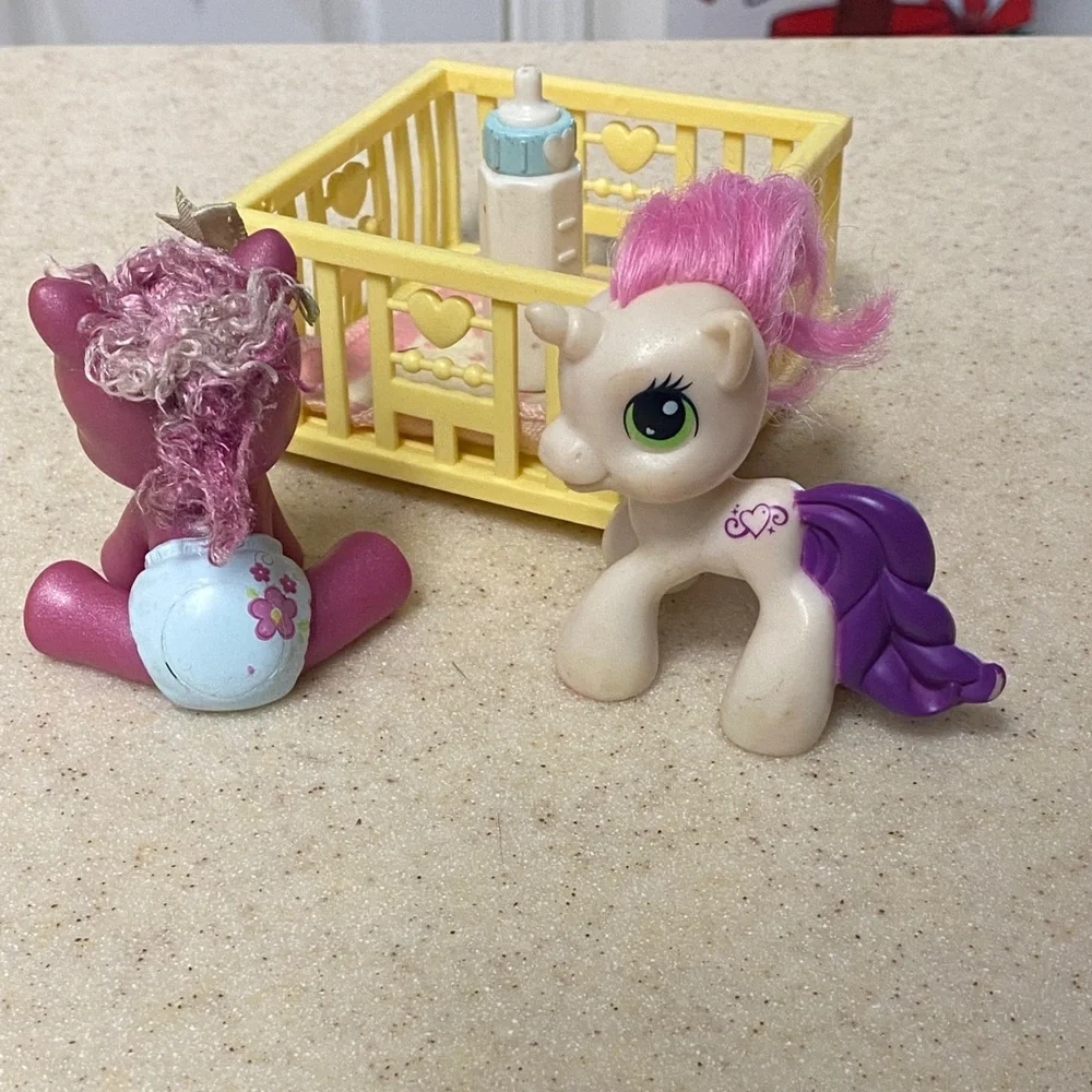 Vintage my little pony Pink and White Pony Toy Set baby pony
